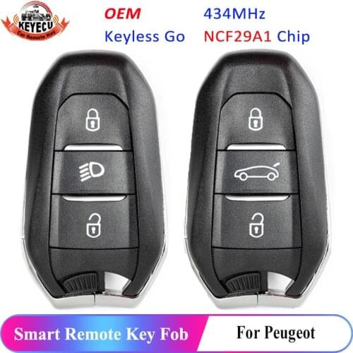 KEYECU OEM Keyless Go for Peugeot 5008 508 2020 Smart Remote Car Key Light 3 Button 434MHz with IM3A Hitag AES NCF29A1 Chip
