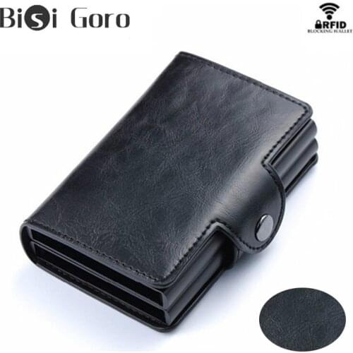 BISI GORO 2020 Top Quality RFID Blocking Smart Wallet Pop Up Women Wallets Money Bag Credit Card Holder Double Box Card Wallets