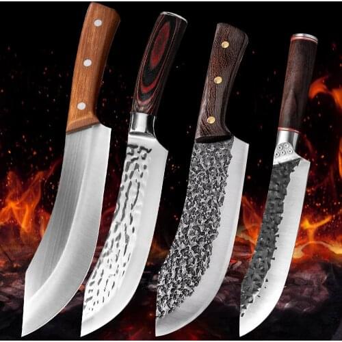 Forged boning knife Butcher skinning knife cutting meat hammered stainless steel cut barbecue meat campng outdoor knife tools