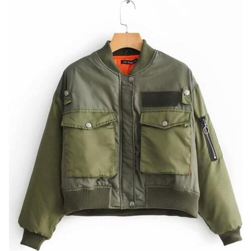 ZXQJ streetwear women army green jacket Fad Vogue ladies pocket short jacket female chic tops casual girls thick outerwear