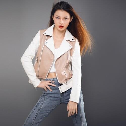 Autumn Women Faux Leather Jacket Black Casual Short Soft Pu Motorcycle Punk Leather Coat Female Stitching Zipper Rivet Outerwear