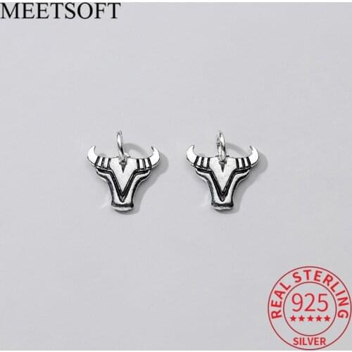 MEETSOFT Classic 925 Sterling Silver Cow Animals Charms of DIY Handmade Necklace Bracelet Jewelry wholesale chic Accessory