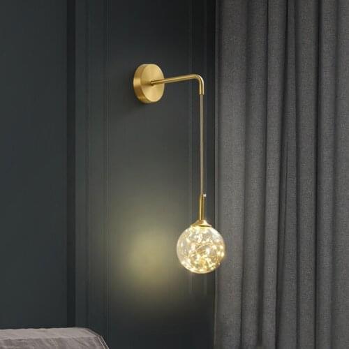 Nordic Light Luxury Simple Round Gypsophila Glass Ball Wall Lamp Bedroom Living Room Study Modern LED Light Strip Bedside Lamp