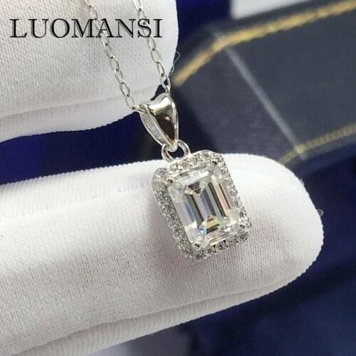 Luomansi Real 1CT 5*7MM Rectangular Moissan Necklace Passed Diamond Test S925 Silver Jewelry Wedding Party Birthday Gift