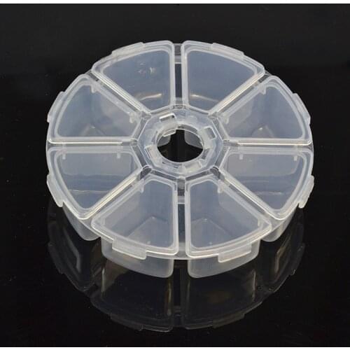Mini 8 Grids Compartment Nail Art Rhinestone Gems Plastic Box Round Storage Box Case Jewelry Bead Makeup Clear Organizer