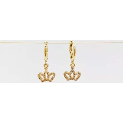 Simple Crown Zircon Drop Earrings Pendants Charms 14K Gold Filled Hoops For Women Girl Exquisite Jewelry Gift Classic 2020 Trend