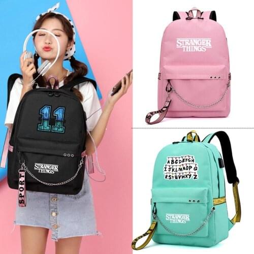 Movie Stranger Things USB Backpack School Book Travel Bags Laptop Chain Backpack Headphone USB Ports Cosplay Boys Girls Mochilas