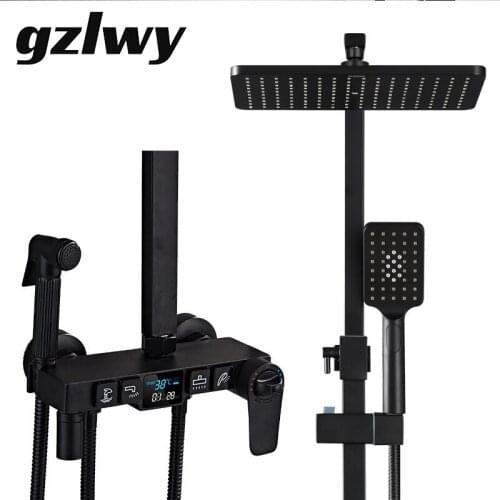 Gzlwy Black Thermostatic Digital Display Shower Faucet Bathroom Faucet Rain Bathtub Faucet Shower Mixer Crane Bidet Faucet