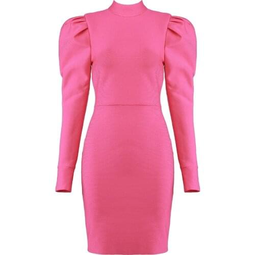 Sospebgy) 2020 New Winter Fashion Dress Women Long Sleeve Mini Sexy High Neck Leotard Bodycon Bandage Dresses