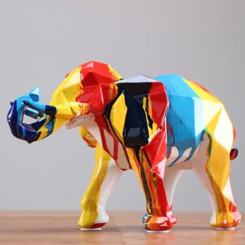 Modern Fashion Splash Color Elephant Statue Abstract Art Resin Animal Sculpture Elephant Craft Gift Desktop Ornaments Home Decor
