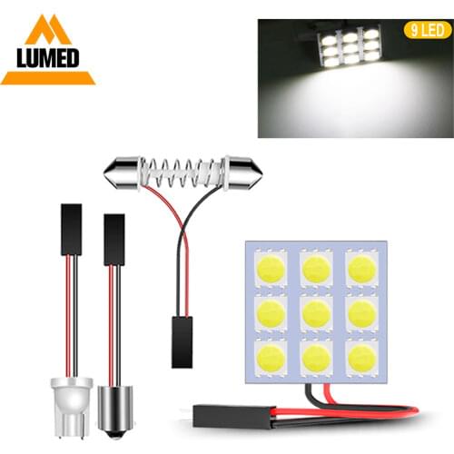 100PCS T10 W5W BA9S C5W 9 LED Car LED light Bulb 5050 SMD Vehicle Panel Lamps Auto Interior Reading Lamp Bulb Dome Light