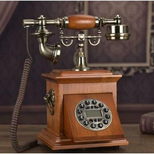 Solid Wood Dial Phone Handset Telephone Vintage Antique European Style Old B