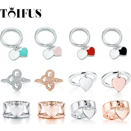 Tif New Style 925 Sterling Silver Diamond Clover Double Heart Ring With Original Logo China Factory Wholesale