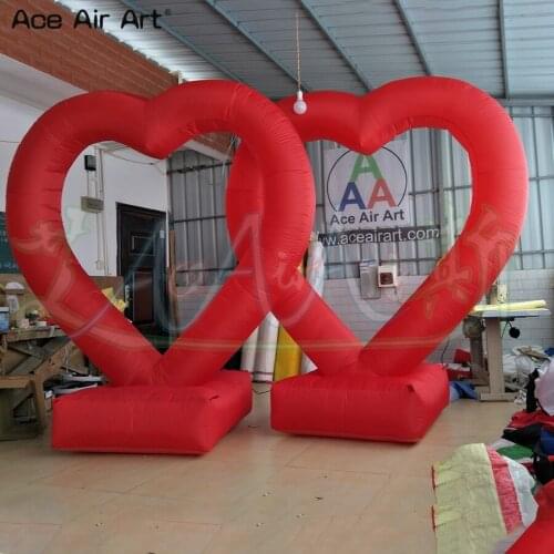 2 pcs wedding decoration red beautiful led large inflatable heart mode with base and fan for show