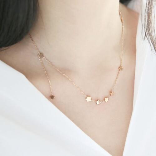 YUN RUO Rose Gold Color Nine Stars Pendant Necklace Chain Fashion Pure Stainless Steel Woman Jewelry Never Fade 2017 New Arrival