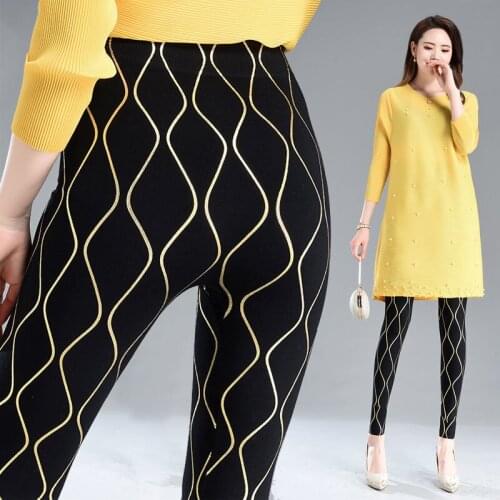 Women 2021 Spring Fashion Elastic Waist Striped P[ants Female Stretch Casual Leggings Ladies Sportswear Fitness Trousers E404
