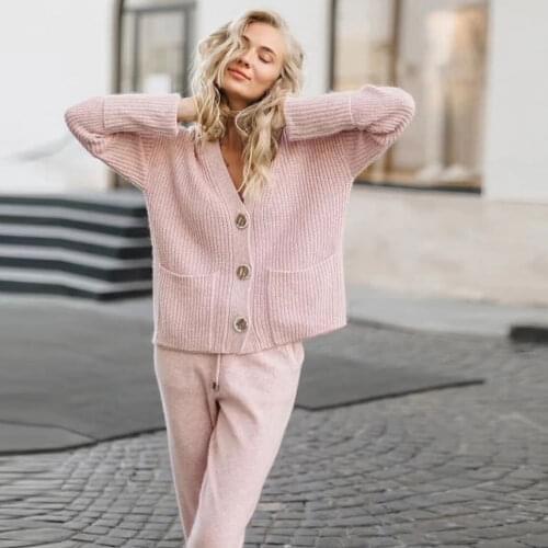 2020 Autumn Womens Retro Sweater Jacket Fashion V-neck Long Sleeve Short Loose Cardigan Knit Jacket Lazy Wind Sweater Jacket