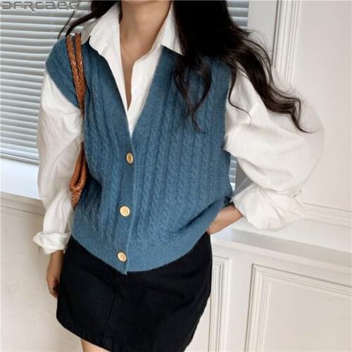 Elegant V-Neck Womens Sweaters Vest Autumn Winter Bottoming Knitted Sweater Beige White Purple Blue Cardigan Sleeveless Jumper