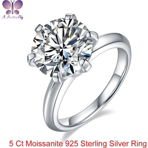 100% 925 Sterling Silver Moissanite Ring 5.0 Ct Round Cut D Colour Very Shiny Engagement Ring High Quality Jewelry