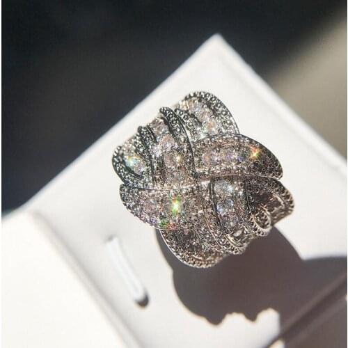 Size 6-10 New Arrival Luxury Stunning Jewelry 925 Sterling Silver Filled Pave White Zirconia CZ Party Women Wedding Band Ring