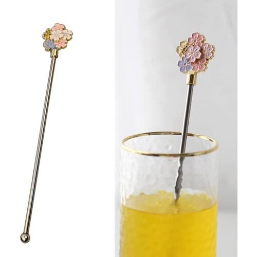 1Pcs Sakura Stirring Rod Practical Multi-Purpose Stainless Steel Coffee Scoops Long Handle Portable Mixing Stick for Daily Use