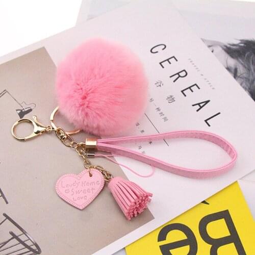 10pcs New Real Rex Rabbit Fur Ball Keychain Love Tassel Key Chain Mobile Car Female Bag Key Ring Pendant Trinkets