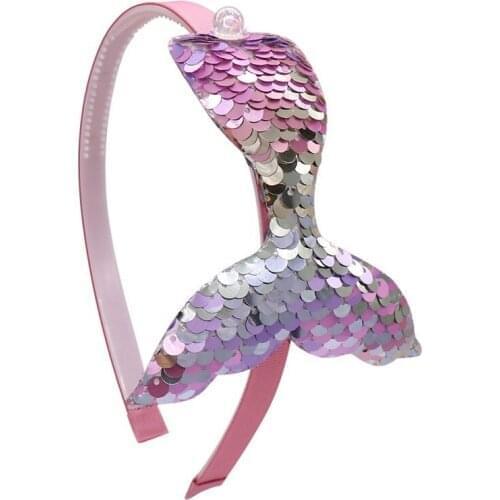 Hair Accessories 4.5'' Reversible Sequins Headbands For Girls Rainbow Mermaid Pearls Hair Bands Korea Fashion Headdress