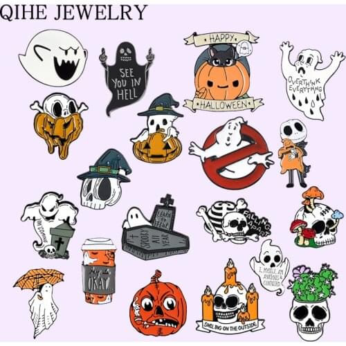 Ghost Series Brooch Happy Halloween Pumpkin Skull Soft Enamel Pins Cartoon Specter Badge Lapel Pin Jewelry Gift for Kids Friends