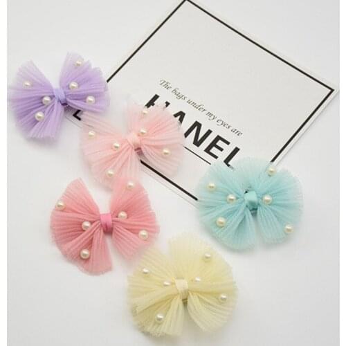 Boutique 10pcs Fashion Cute Gauze Bowknot Hairpins Solid Pearls Mesh Bow Hair Clips Princess Headwear Girls Hair Accessories