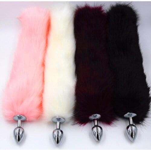 Artificial plush Fox Tail Butt Anal plug 40cm long Metal Anal Sex Toys Fox cosplay