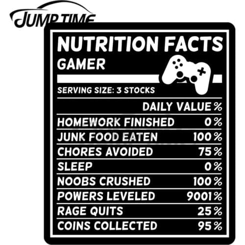 JumpTime 13 x 8.8cm Funny Gamer Nutrition Facts Graphic Gaming Decal Sticker Decal Vinyl Car Sticker Car Accessories Waterproof