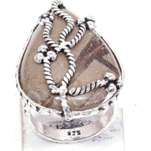 Genuine Jasper Ring Silver , Hand Made Women Jewelry gift , Size: 7.75 , R7077