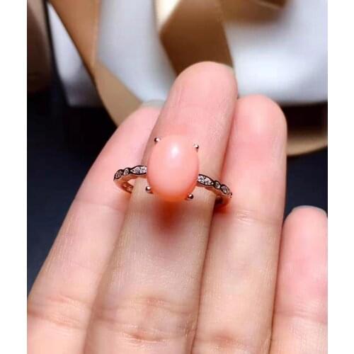 Natural Pink Coral S925 Ellipse Gemstone Ring Simple Classic Fine Fashion Jewelry for Weddings and Parties Free Shipping