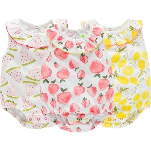 DLSY 100% Cotton Baby Triangle Jumpsuit Fashion Fruit Printing Sleeveless Newborn Baby Girls Clothing