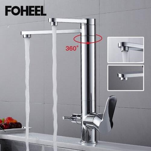 FOHEEL Deck Mounted Kitchen Faucets Pull Out Hot Cold Water Filter Tap for Kitchen Sink Mixer Kitchen Faucet