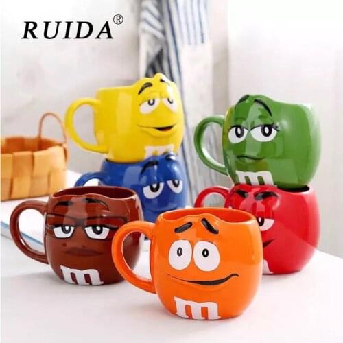 Cartoon M&M Coffee Mugs Breakfast Tea Cups and Mugs Ceramic Large Capacity Mark Creative Fashion Drinkware Student Perfect Gift