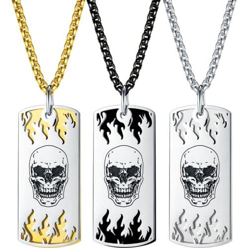 FATE LOVE Classic Stainless Steel Male Men Skull Skeleton Tag Pendant Necklace Chain Fashion Jewelry New Arrivla 2021