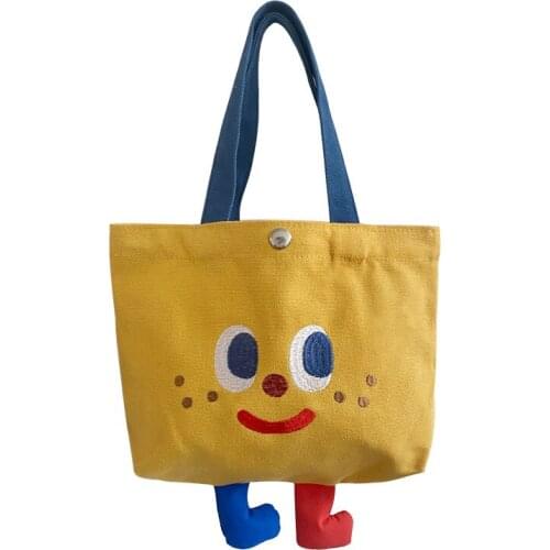Soft Cute Cotton Cloth Lunch Bag for Women 2021 Small Canvas Girl Student Portable Tote Bag Cartoon Printing Fashion Handbags