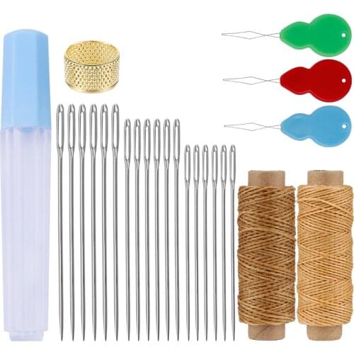 LMDZ 25Pcs Leather Craft Stitching Tools Set with Hand Sewing Needles Thimble Waxed Thread for DIY Household Tools