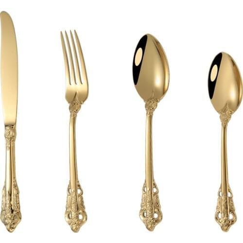 4Pcs Gold Tableware Set Stainless Steel Cutlery Dinner Knife Fork Spoon Set For Kitchen Western Steak Dinnerware Silverware Sets