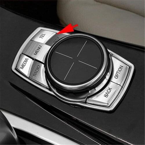 Aluminum Alloy Multi-media Button idrive Controler Frame Decoration Sticker Cover for BMW 1/4/3/7 Series, Silver
