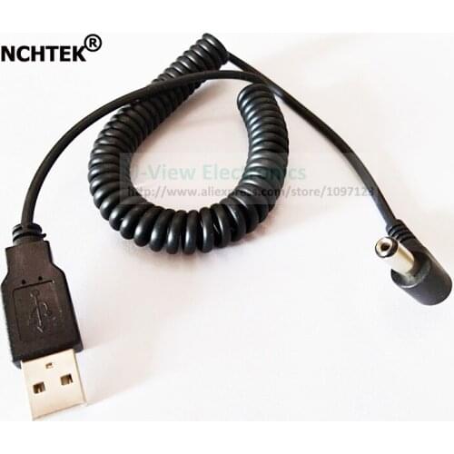NCHTEK 90 Degree Angled DC 5.5x2.1MM Male to USB 2.0 A Male Plug Spring Coiled Power Extension Cable/Free Shipping/2PCS