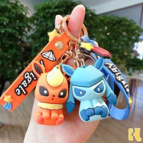 New POKEMON keychain Eevee Vaporeon Jolteon Flareon Glaceon Umbreon Espeon Anime Pendant Bag Children Christmas birthday Gifts