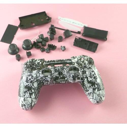 OCGAME Skull Hydro Dipped Shell Case Mod Kit For Playstations 4 PS4 Controller Black Buttons