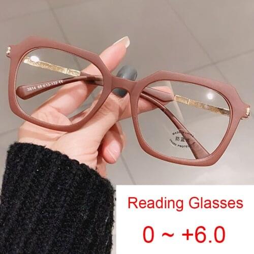 Blue Light Filter Presbyopia Reading Glasses Women Vintage Red Square Eyeglasses Frame Anti Reflection TR90 Farsighted Glasses