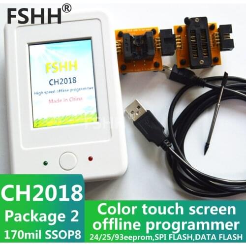 CH2018 Color screen offline programmer SPI programmer 24/25/93EEPROM DATA SPI FLASH with 170mil SSOP8 socket adapter