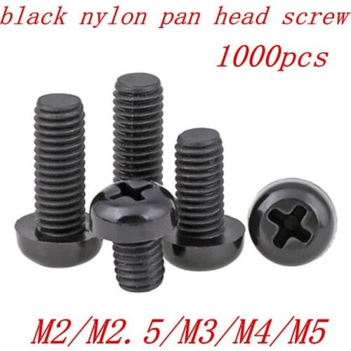 Wholesale 1000PCS m2 M2.5 M3 M4 M5 DIN7985 GB818 black Nylon Cross Recessed Pan Head Screws Plastic Spacer Phillips Screw
