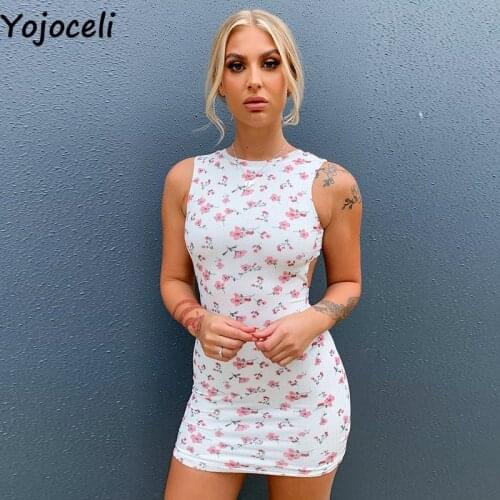 Yojoceli Sexy short print Mini dress 2021 Summer female sheath vestidos party empire casual elegant dress women