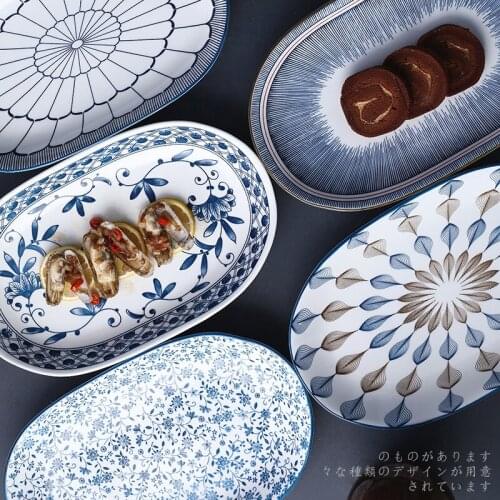 2021 New Jingdezhen 12-inch Fish Egg Plate Japanese High Temperature Ceramic Tableware Tableware Underglaze