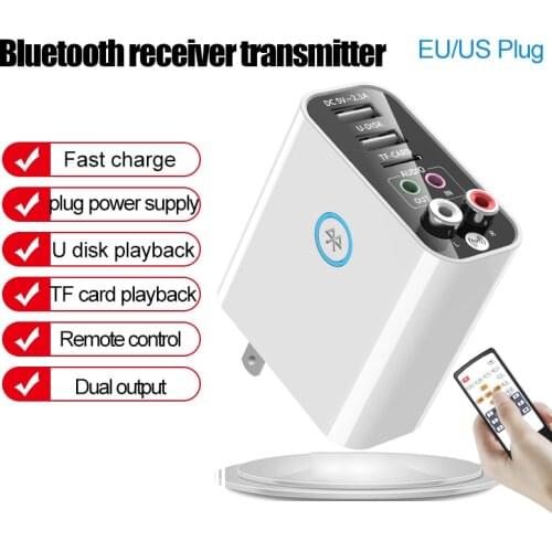 Selling US/EU plug Bluetooth receiver transmitter 2-in-1 AUX audio adapter TF card U disk fast charge RCA converter for spearker